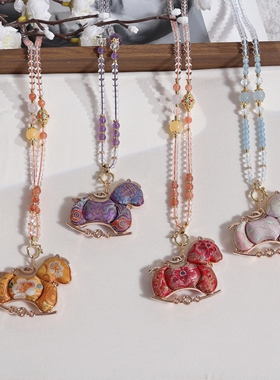 新中式国风复古真丝宋锦马上有钱项链女2025新款高级感气质毛衣链