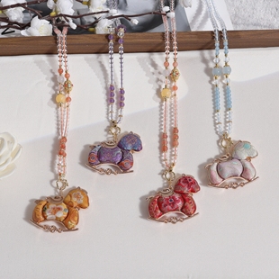 新中式国风复古真丝宋锦马上有钱项链女2025新款高级感气质毛衣链