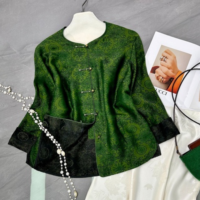 富贵气质 新中式国风刺绣桑蚕丝香云纱提花外套女秋新款南油高货