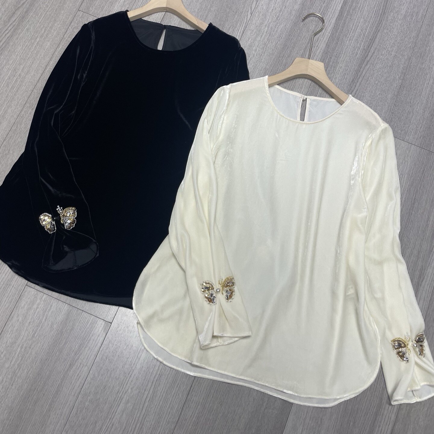 2026新款新中式国风衬衫女长袖小众真丝丝绒刺绣蝴蝶高端气质上衣