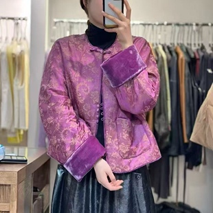 清新素雅 100桑蚕丝提花夹棉棉服外套女2025冬季南油高端新中式