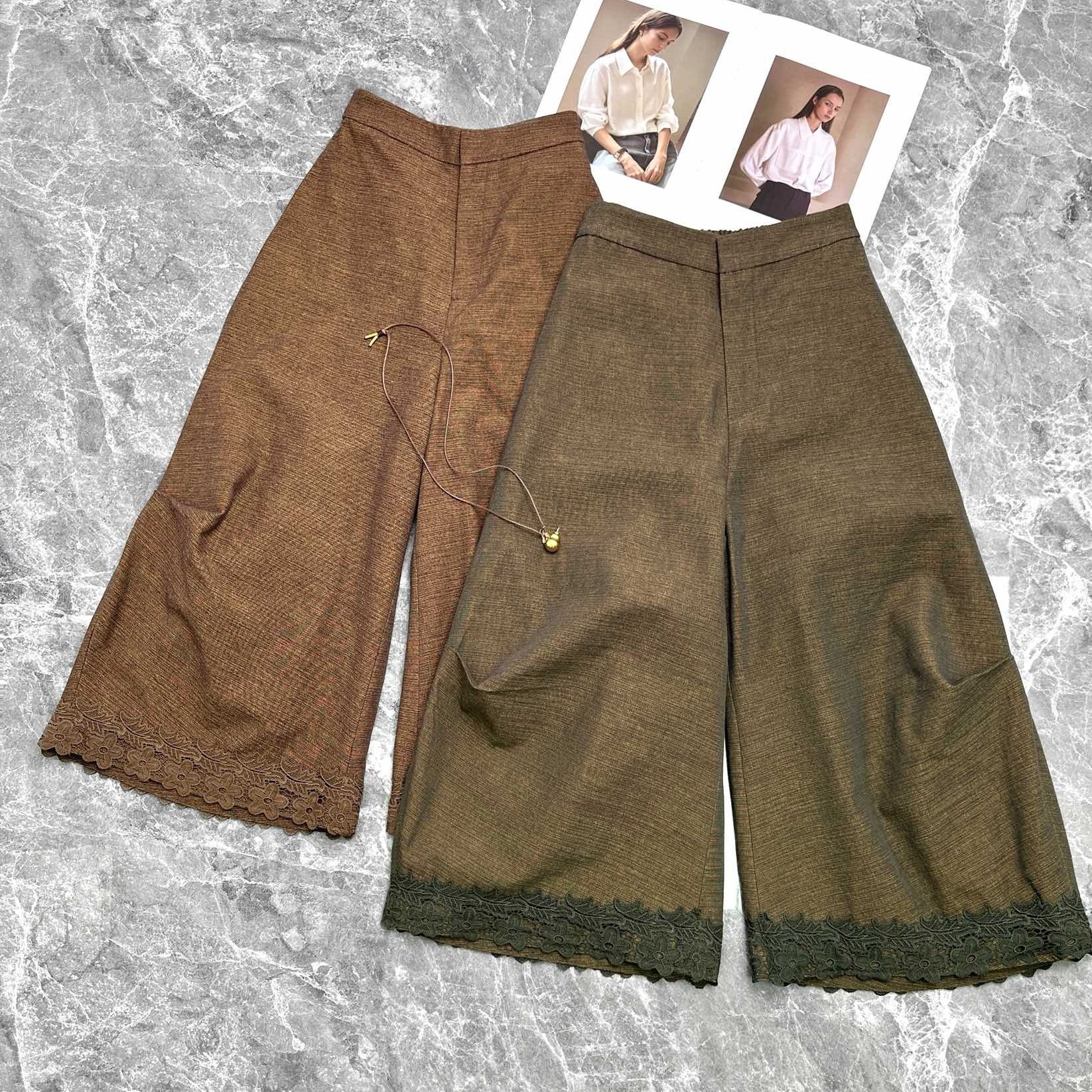 步履生花小众设计感阔腿裤女镂空花刺绣复古雅韵高级感新中式裤子