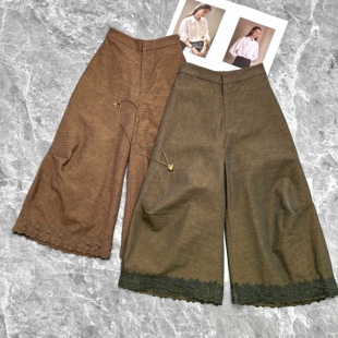 步履生花小众设计感阔腿裤女镂空花刺绣复古雅韵高级感新中式裤子