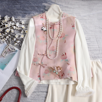 粉黛熊猫 非遗国风美学重磅五重围螺钿织金真丝宋锦马甲 减龄贵气