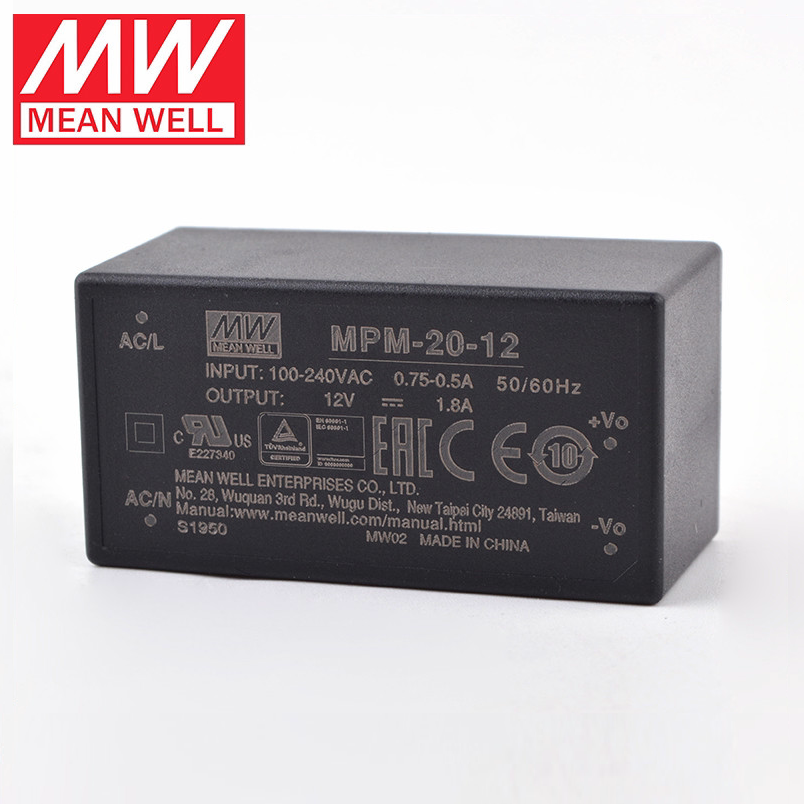 台湾明纬MPM-20开关电源20W 3.3/5/12/15/24V封闭型医疗电源模块