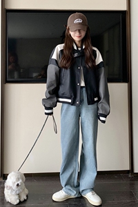 秋季女士夹克棒球服宽松长袖皮衣外套2C112-CF707-P135-控188图片