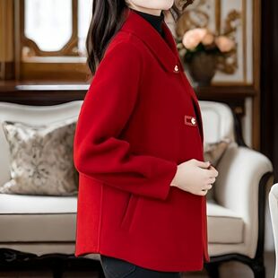 2025新款双面绒毛呢外套女士短款显瘦妈妈时尚秋冬上衣胖人特大码