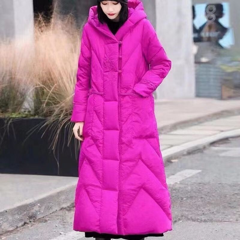 长款棉衣女2025冬季新款连帽宽松民族过膝加厚棉袄复古中国风外套