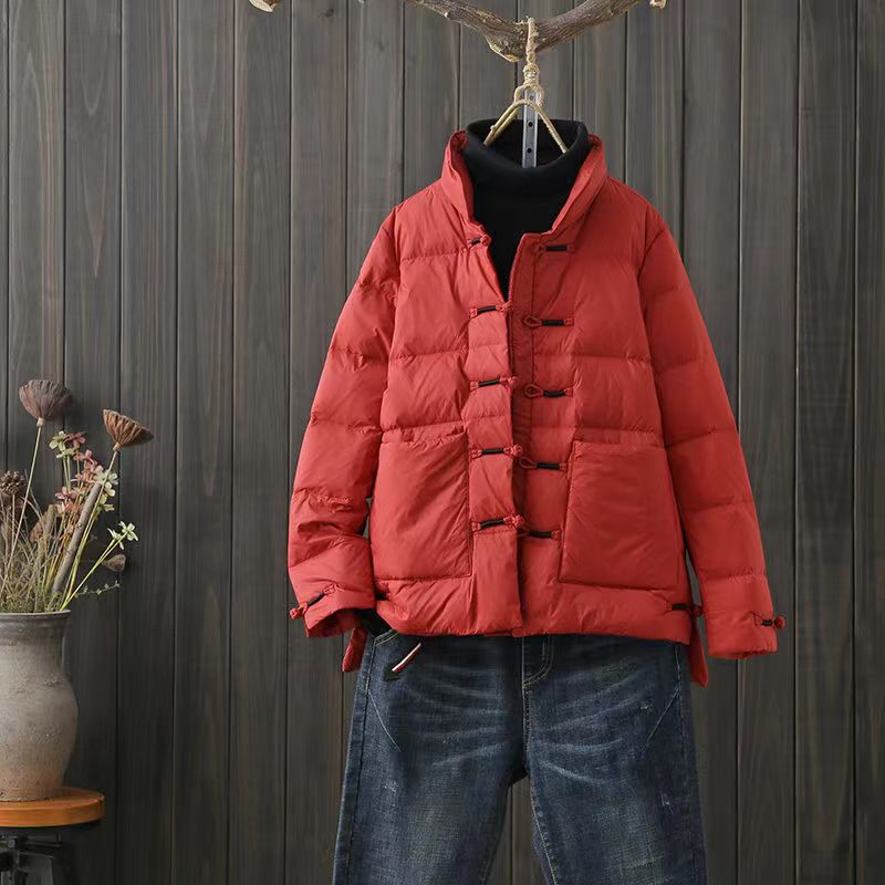 反季中国风爆款羽绒棉服短款盘扣唐装茶服女冬季民族风保暖外套