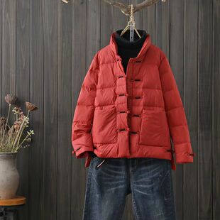 反季中国风爆款羽绒棉服短款盘扣唐装茶服女冬季民族风保暖外套