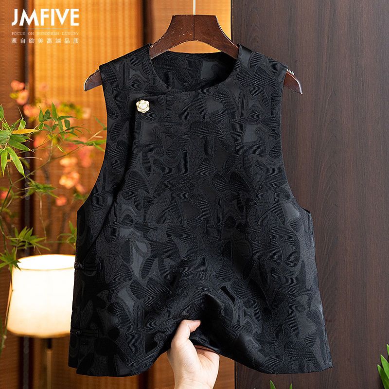 文艺复古中式提花棉马甲背心女2025春夏新款洋气百搭中式盘扣上衣