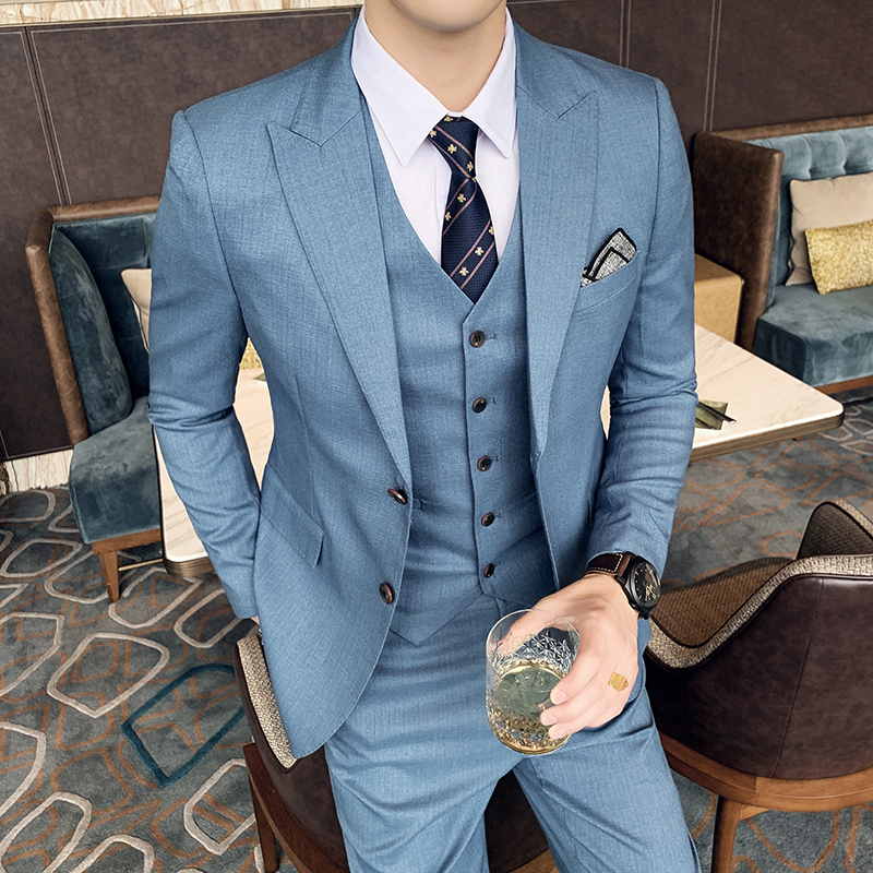 新品男士西服套装纯色西装三件套青年英伦韩版修身西服套装A983，男装西服套装，星座408
