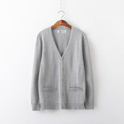 日系JK开衫毛衣 学院风制服毛衣长袖V领简约针织衫学生水手服外套