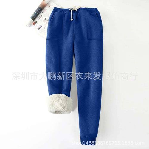 亚马逊跨境北极绒运动裤女冬季宽松加大加肥加绒加厚哈伦保暖卫裤
