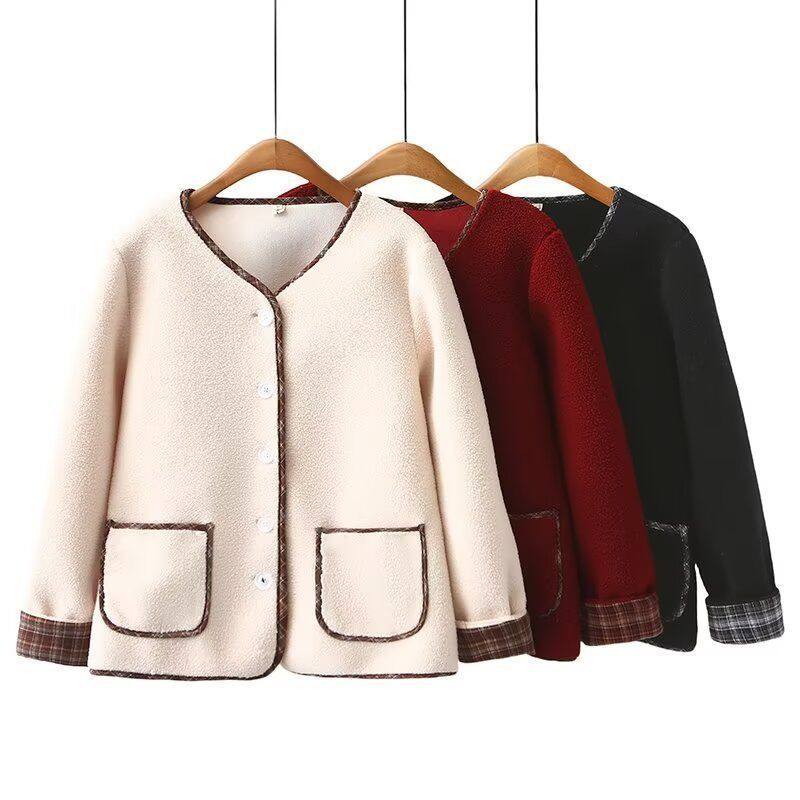 2024秋冬新款大码女装潮流格子圆领萨美娜羊绒小香风外套H113 482