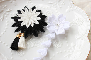 『黑与白』つまみ细工手工日本细工花/樱花/菊花/和风
