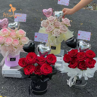 七夕情人节创意小号气球花束桶纯色抱抱桶迷你掌心小圆筒插花桶