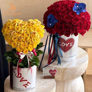 七夕新款哑光银英文love抱抱桶鲜花玫瑰花插花桶花束礼盒空桶花店