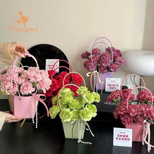 38妇女节马卡龙纯色牛皮纸袋手提袋插花袋鲜花礼物袋花艺沙龙材料