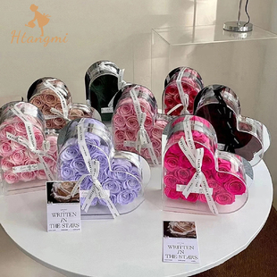 高透亚克力水晶心形花盒33孔玫瑰插花盒透明鲜花盒情人节礼盒空盒