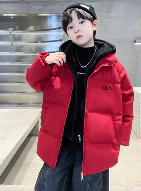 男童冬季加厚羽绒服2025新款中大童男孩酷帅保暖白鸭绒假两件外套