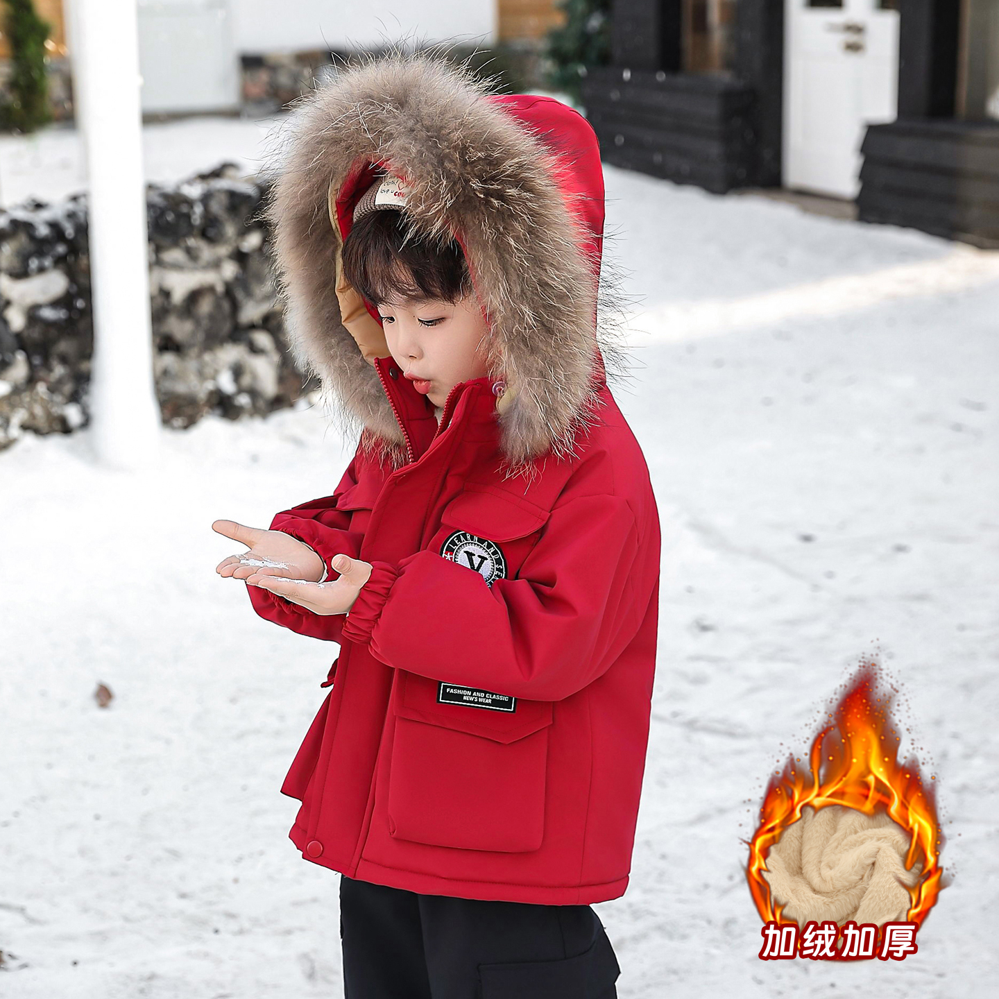 男童棉服儿童冬季派克服洋气宝宝秋冬装加绒加厚棉袄男孩保暖外套