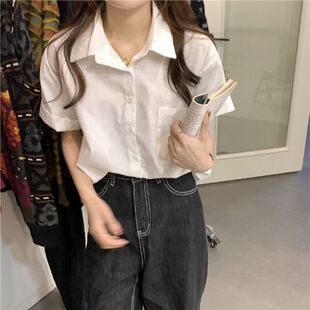 夏季短袖白衬衫女早春秋chic小众上衣新款法式设计感衬衣开衫