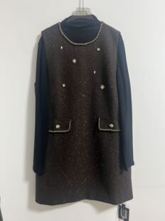 小香风重工亮片钉珠背心裙+打底衫两件套女款连衣裙 不退换