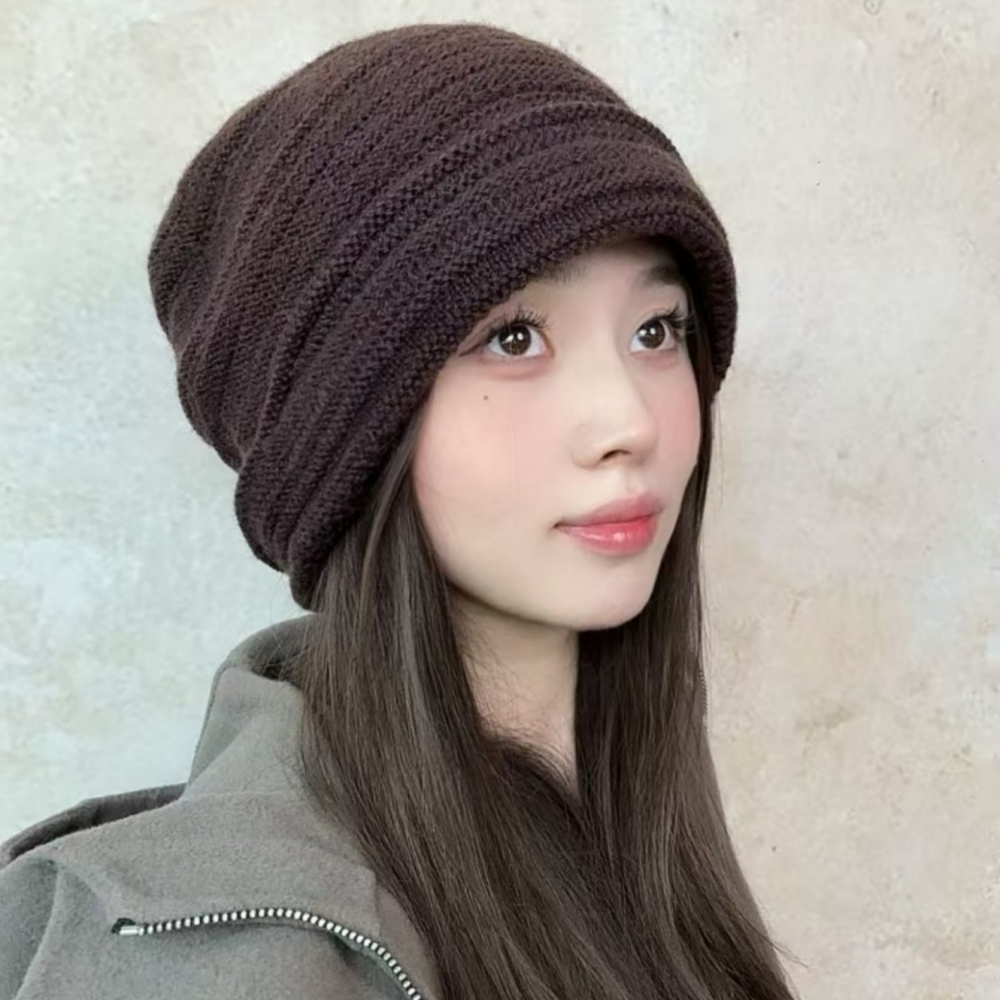 纯羊毛百搭包头冷帽女无檐针织帽