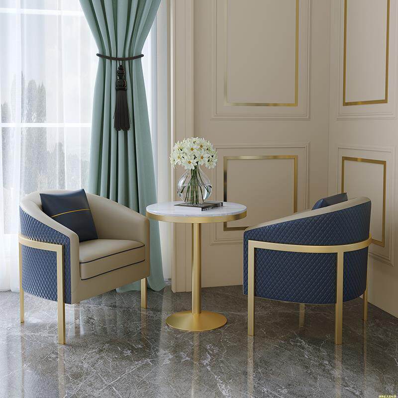 北欧酒店商务轻奢皮艺沙发单人椅售楼处洽谈沙发接待会客桌椅组合