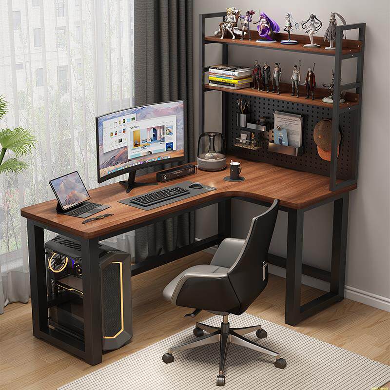 实木电脑桌转角台式桌子拐角L型学生书桌书架一体家用卧室办公桌