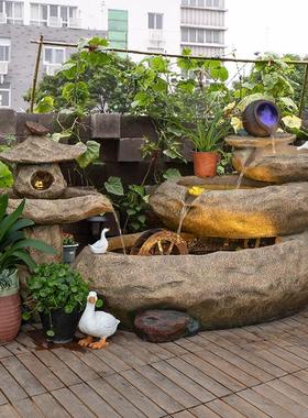 田园招财假山流水喷泉客厅阳台鱼池办公室鱼缸循环水景观落地摆件