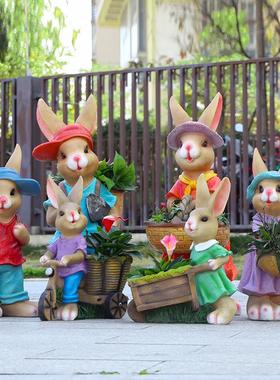 户外卡通动物兔子雕塑幼儿园林别墅庭院创意花缸花盆造景装饰摆件