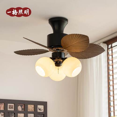 法式中古芭蕉叶风扇灯餐厅美式复古电扇灯客厅房间南洋卧室吊扇灯