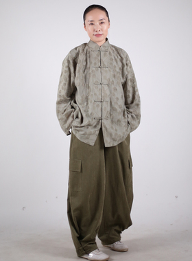 马蕾太极春秋透气时尚休闲太极服蓝色男女同款棉麻传统表演服春茶