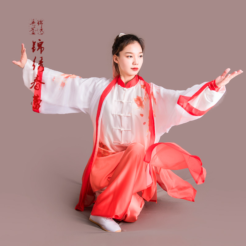 新款马蕾太极服红色真丝绸秋传统