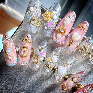 孤品巴洛克公主美人鱼鳞片手工穿戴甲猫眼胶校园学生JK风礼服 包邮