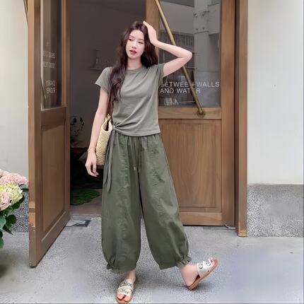 2026秋季新款两件套女装夏季休闲女装套装短裤宽松工装裤短袖高端
