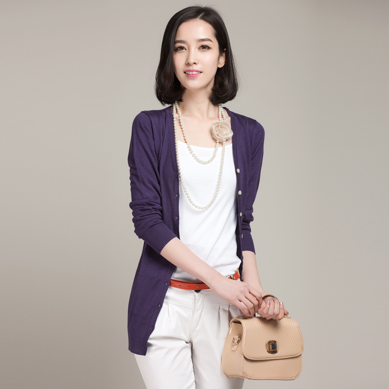 尾货清仓2025新款V领长袖开衫女纯色春夏薄空调外搭中长款防晒衫