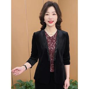 丝绒西装 2025秋季 气质显瘦纯色烫钻百搭高端女士修身 时尚 外套 新款
