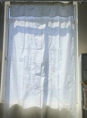 DZ311 刺绣花大窗帘1.6×2.6m白色棉质