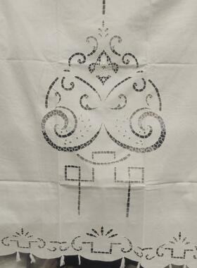 S207 镂空扣锁绣白色麻质流苏款窗帘100x90cm（有氧化）一对