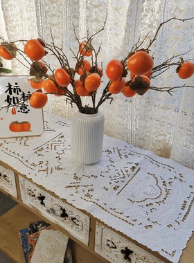 C115  手绣满工长方桌旗白色棉质40×83cm