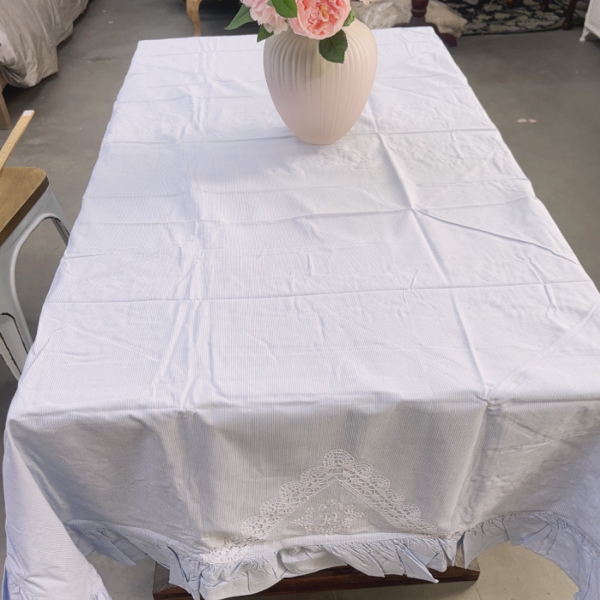 Q214 蓝色条纹方桌布120*120