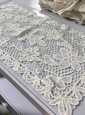 G313 白色即墨花边棉质桌旗70x34cm