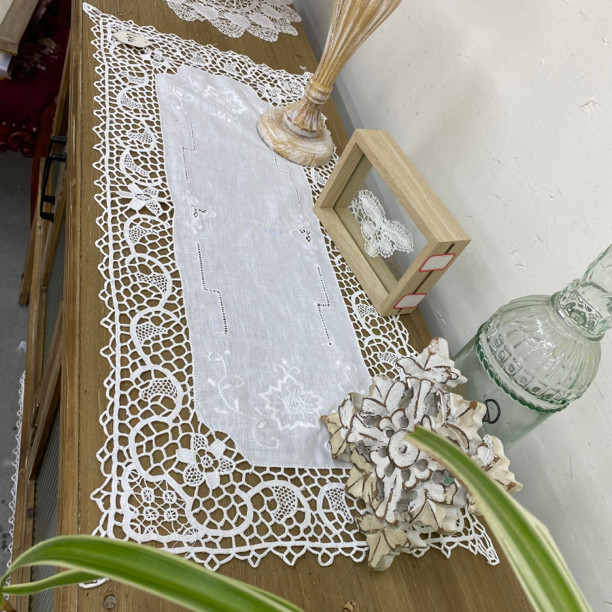 G119 手工即墨花边拼布款 长方桌旗 棉麻质30*70