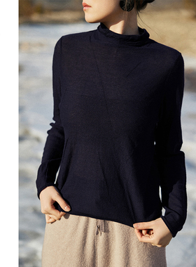 Say Ya【幻】氧 80支精纺羊绒提花中领卷边打底衫 轻薄