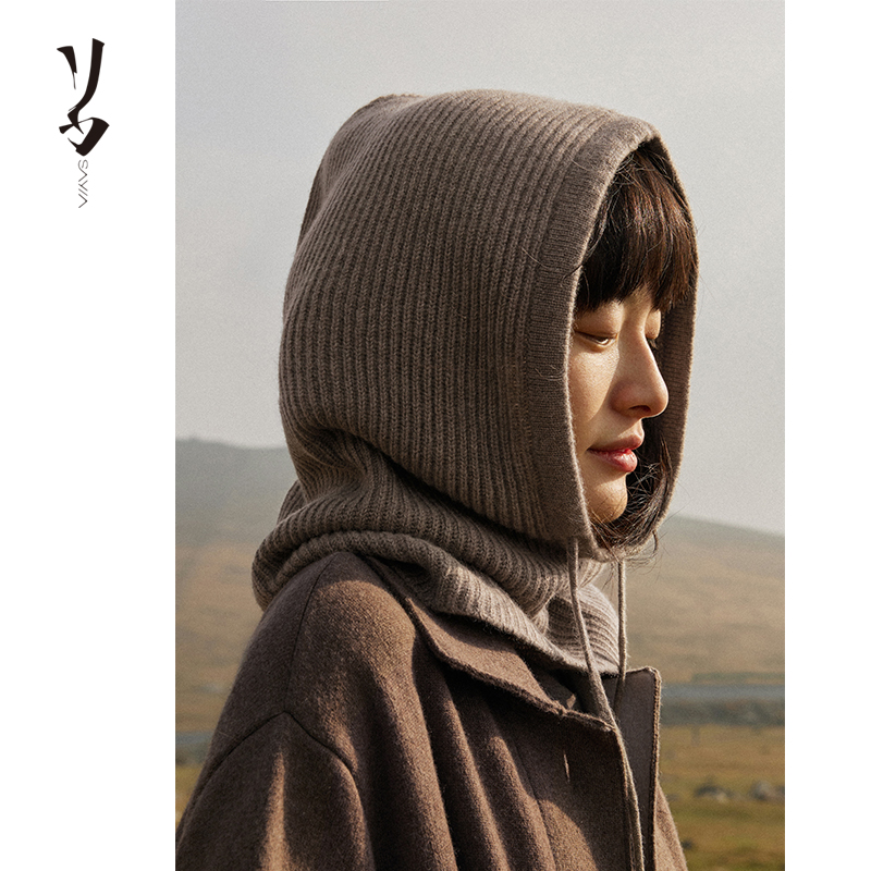 双畦羊绒针织脖套帽围戴/搭配