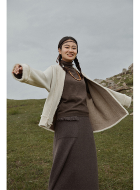 Say Ya【幻】暮色青山远  加密加厚正反双穿手工毛穗羊绒外套