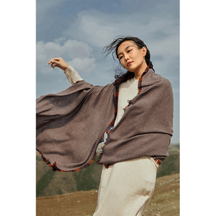 加密保暖 Say 简约印花小流苏羊绒围巾披肩 幻 商务休闲